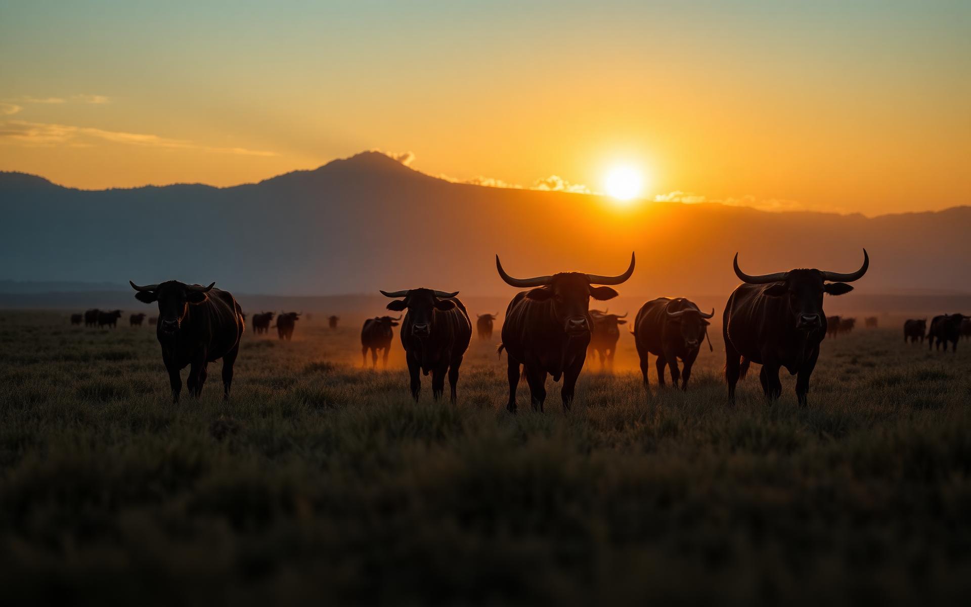 Rebanho ao pôr do sol nas montanhas